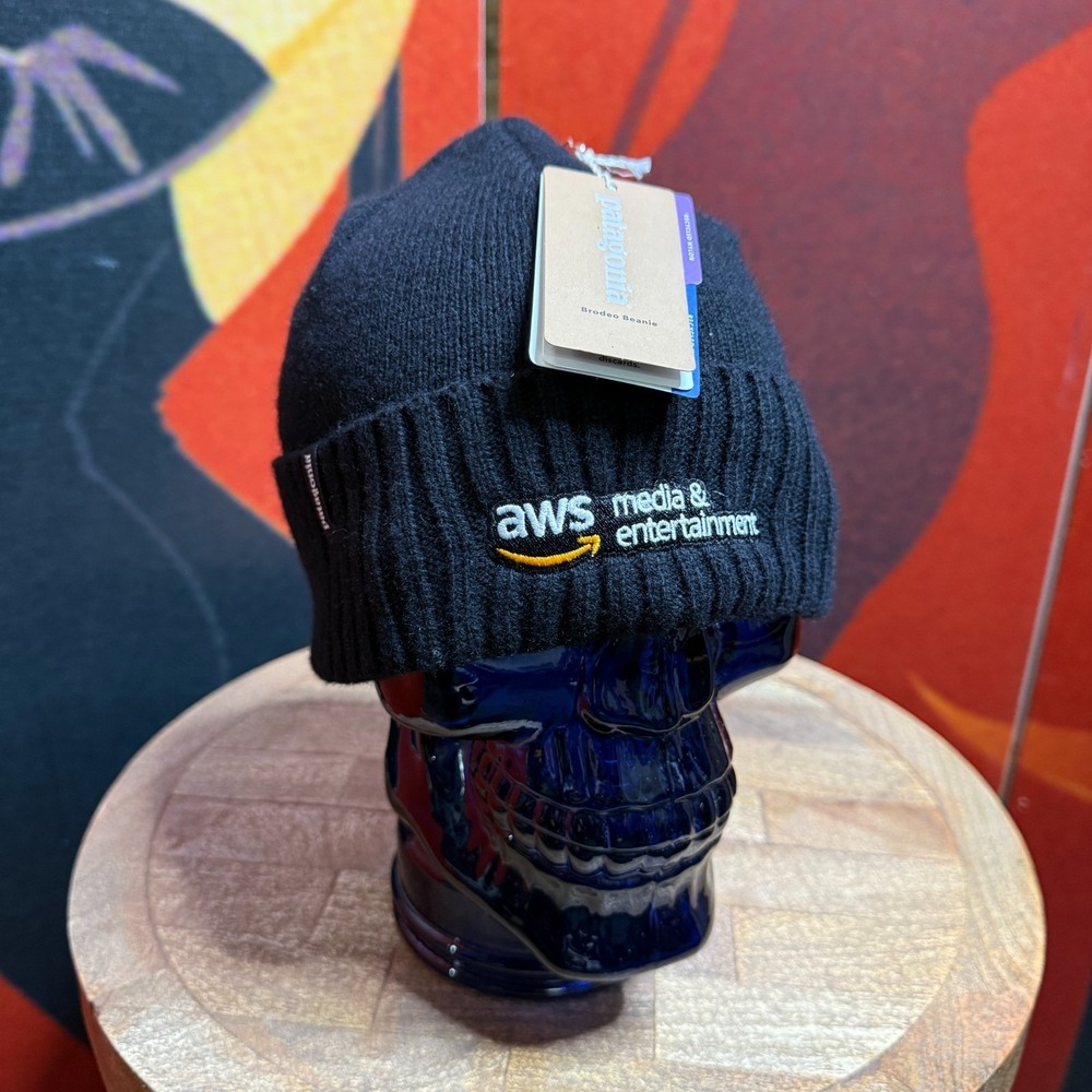 Patagonia Brodeo Beanie Black NWT Amazon Logo AWS Media & Entertainment OS